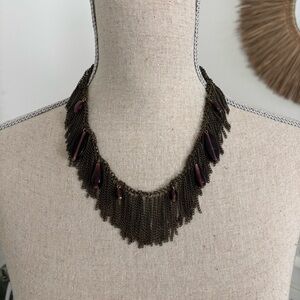 🪴$5/25🪴 Bronze Metal Fringe + Purple Beaded Necklace